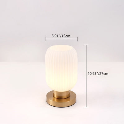 Contemporary Scandinavian Round Cylinder Striped Iron Glass 1-Light Table Lamp For Bedroom