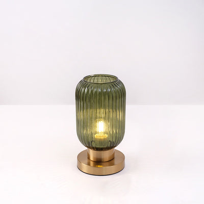 Contemporary Scandinavian Round Cylinder Striped Iron Glass 1-Light Table Lamp For Bedroom