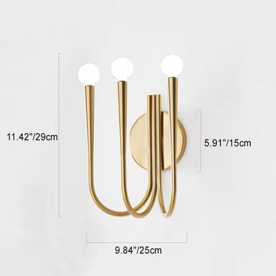 Contemporary Scandinavian Arc Branch Disc Base Hardware 3-Light Wall Sconce Lamp For Living Room