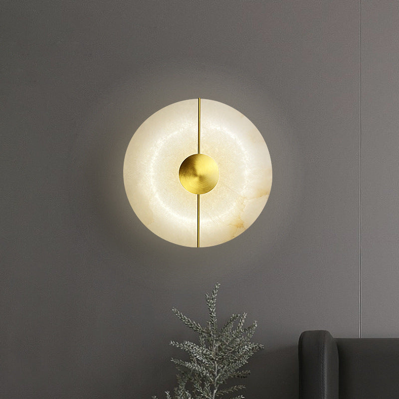 Contemporary Scandinavian Round Oval Iron Marble LED Wall Sconce Lamp For Living Room