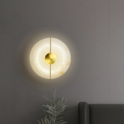 Contemporary Scandinavian Round Oval Iron Marble LED Wall Sconce Lamp For Living Room