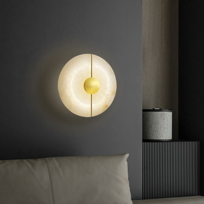 Contemporary Scandinavian Round Oval Iron Marble LED Wall Sconce Lamp For Living Room