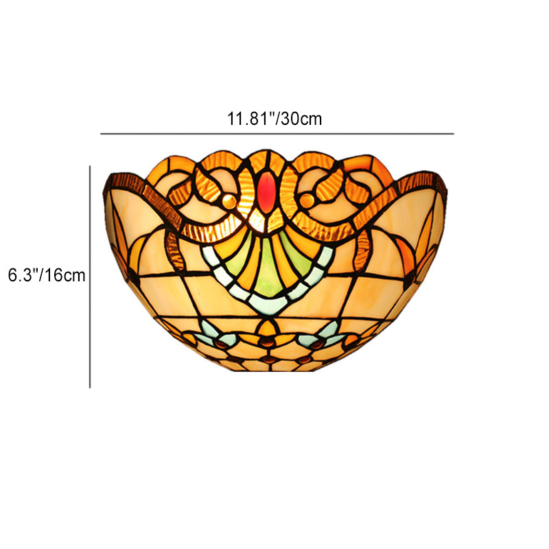 Traditional Tiffany Semicircle Flower Lattice Pattern Iron Glass 1-Light Wall Sconce Lamp For Bedroom