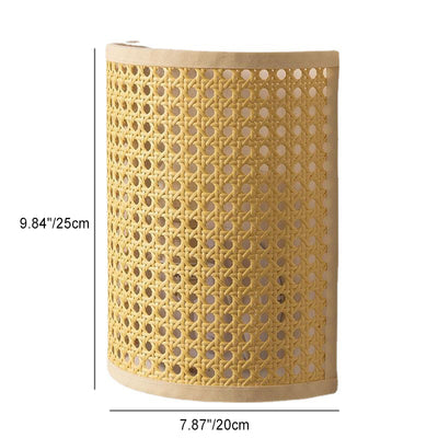 Traditional Japanese Semicircle Reticulated Hardware Rattan 1-Light Wall Sconce Lamp For Bedroom