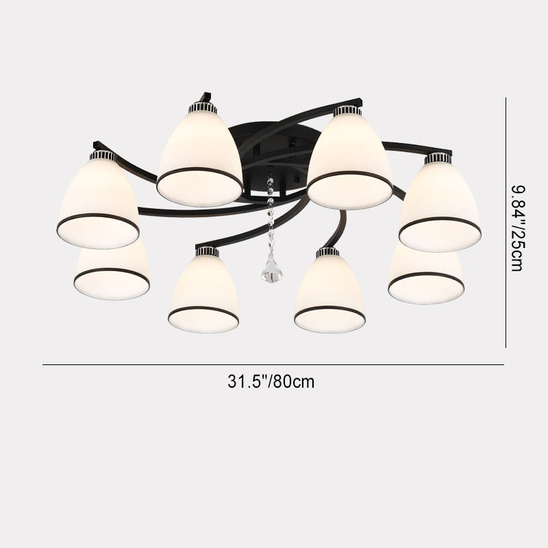 Contemporary Scandinavian Branch Curve Flower Round Flare Hardware Glass Aluminum 3/5/8 Semi-Flush Mount Ceiling Light For Living Room