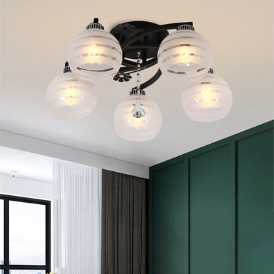 Contemporary Scandinavian Branch Curve Flower Round Flare Hardware Glass Aluminum 3/5/8 Semi-Flush Mount Ceiling Light For Living Room