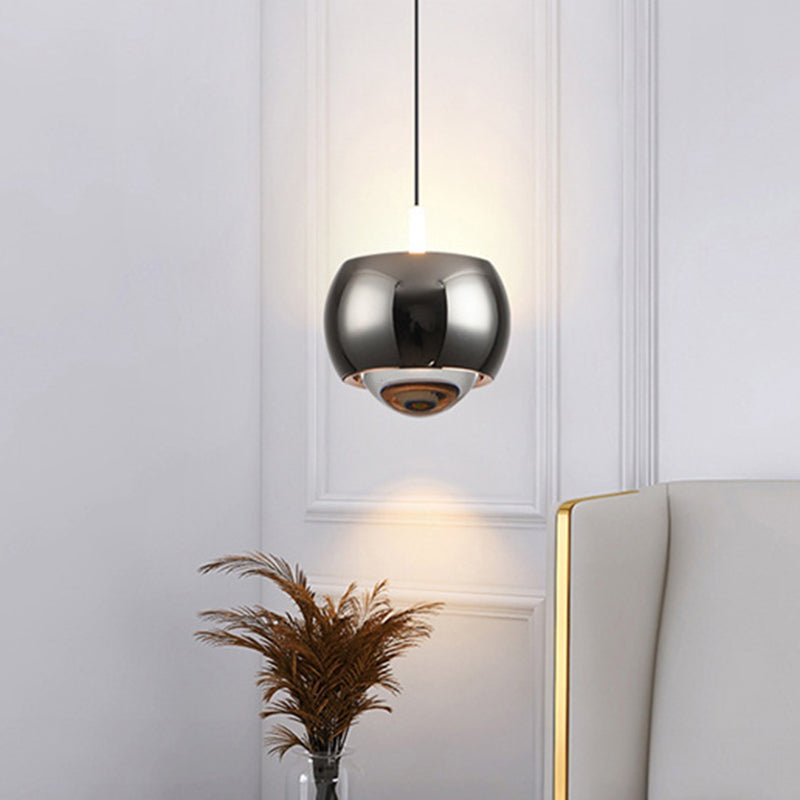 Modern Minimalist Sphere Semicircle Liftable Aluminum Glass LED Pendant Light For Bedroom