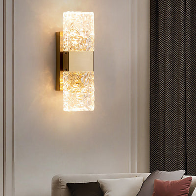 Modern Luxury Rectangle Corrugated Stainless Steel Iron Glass LED Wall Sconce Lamp For Bedroom