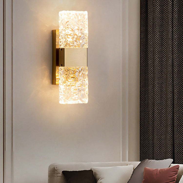 Modern Luxury Rectangle Corrugated Stainless Steel Iron Glass LED Wall Sconce Lamp For Bedroom