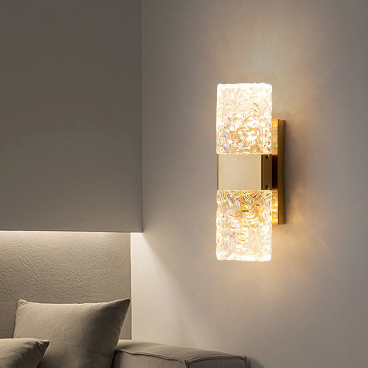 Modern Luxury Rectangle Corrugated Stainless Steel Iron Glass LED Wall Sconce Lamp For Bedroom