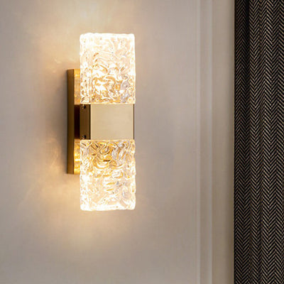 Modern Luxury Rectangle Corrugated Stainless Steel Iron Glass LED Wall Sconce Lamp For Bedroom