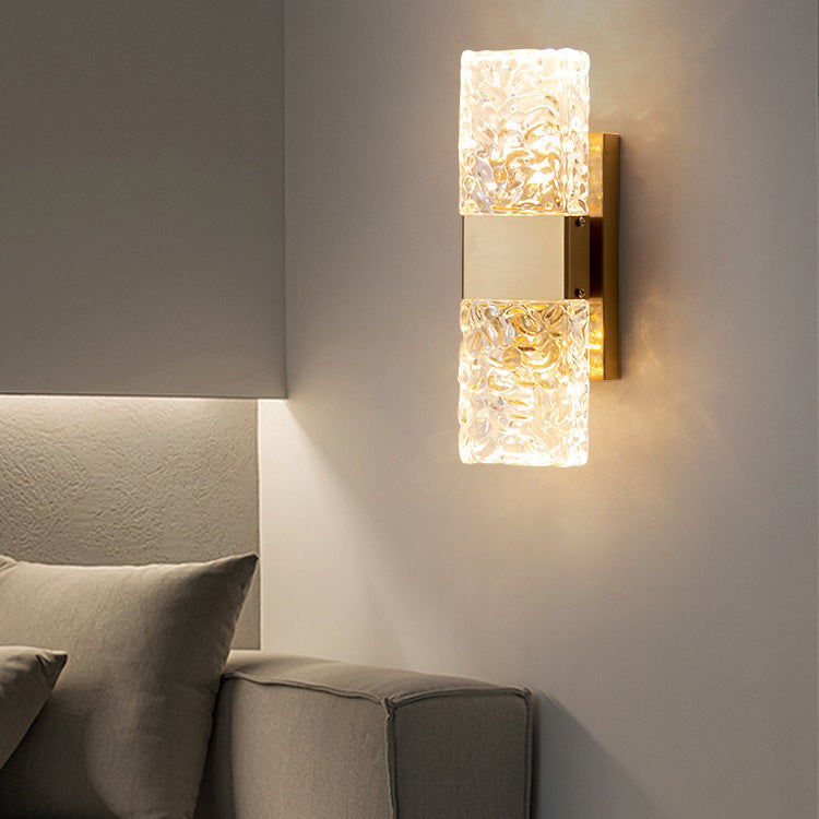 Modern Luxury Rectangle Corrugated Stainless Steel Iron Glass LED Wall Sconce Lamp For Bedroom