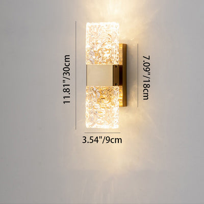 Modern Luxury Rectangle Corrugated Stainless Steel Iron Glass LED Wall Sconce Lamp For Bedroom