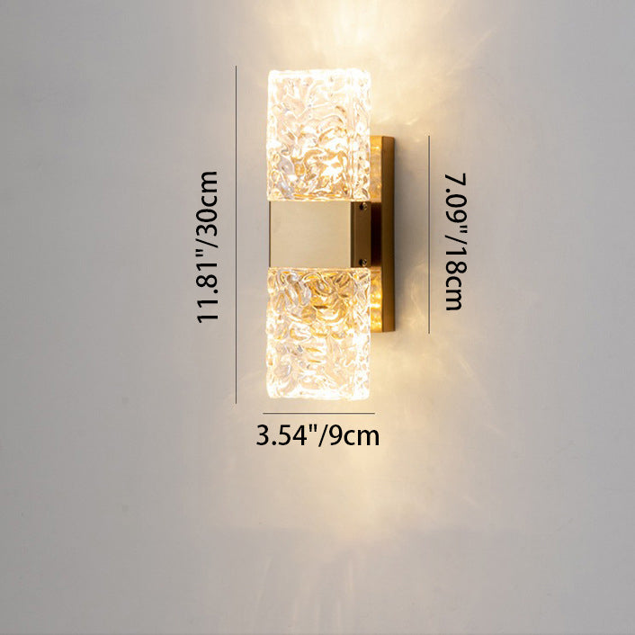 Modern Luxury Rectangle Corrugated Stainless Steel Iron Glass LED Wall Sconce Lamp For Bedroom