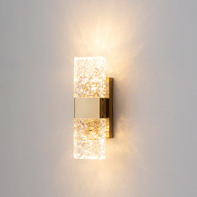 Modern Luxury Rectangle Corrugated Stainless Steel Iron Glass LED Wall Sconce Lamp For Bedroom