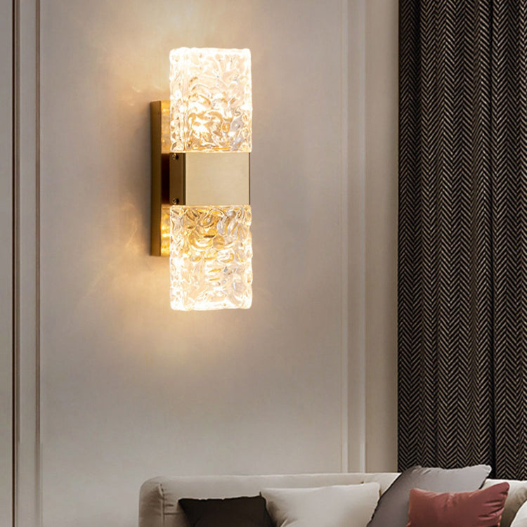 Modern Luxury Rectangle Corrugated Stainless Steel Iron Glass LED Wall Sconce Lamp For Bedroom