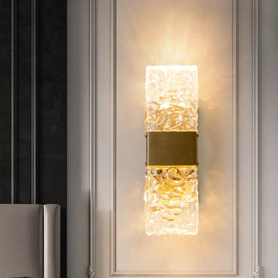 Modern Luxury Rectangle Corrugated Stainless Steel Iron Glass LED Wall Sconce Lamp For Bedroom