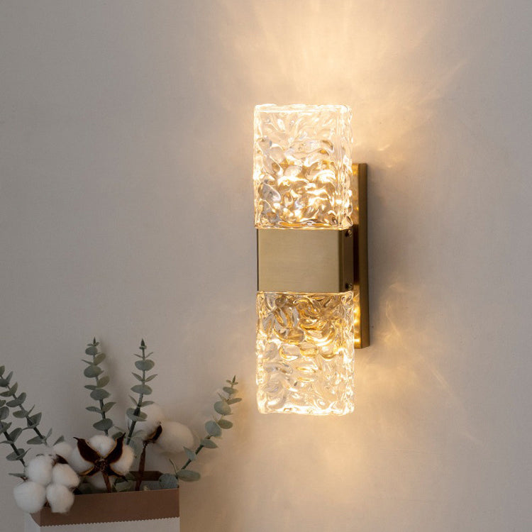 Modern Luxury Rectangle Corrugated Stainless Steel Iron Glass LED Wall Sconce Lamp For Bedroom