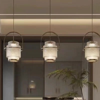 Moderne Luxus Zylinder Lange Strukturierte Kupfer Faux Dolomit LED Pendelleuchte Insel Licht Für Esszimmer 