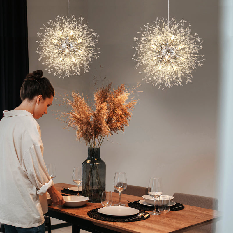 Contemporary Scandinavian Spherical Branch Snowflake Hardware Stainless Steel Crystal 9/12 Chandelier For Living Room