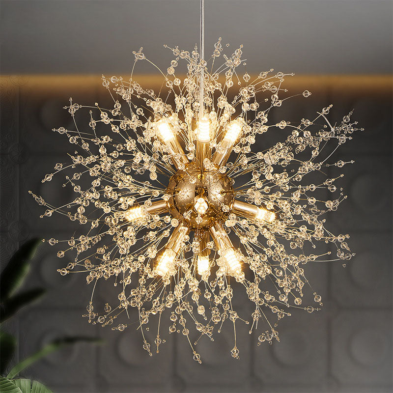 Contemporary Scandinavian Spherical Branch Snowflake Hardware Stainless Steel Crystal 9/12 Chandelier For Living Room