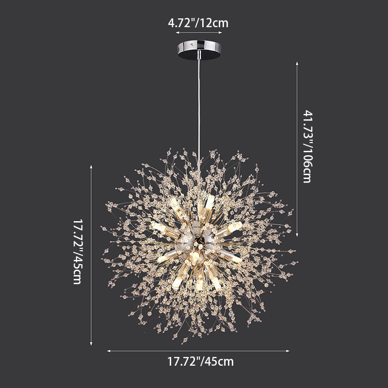 Contemporary Scandinavian Spherical Branch Snowflake Hardware Stainless Steel Crystal 9/12 Chandelier For Living Room