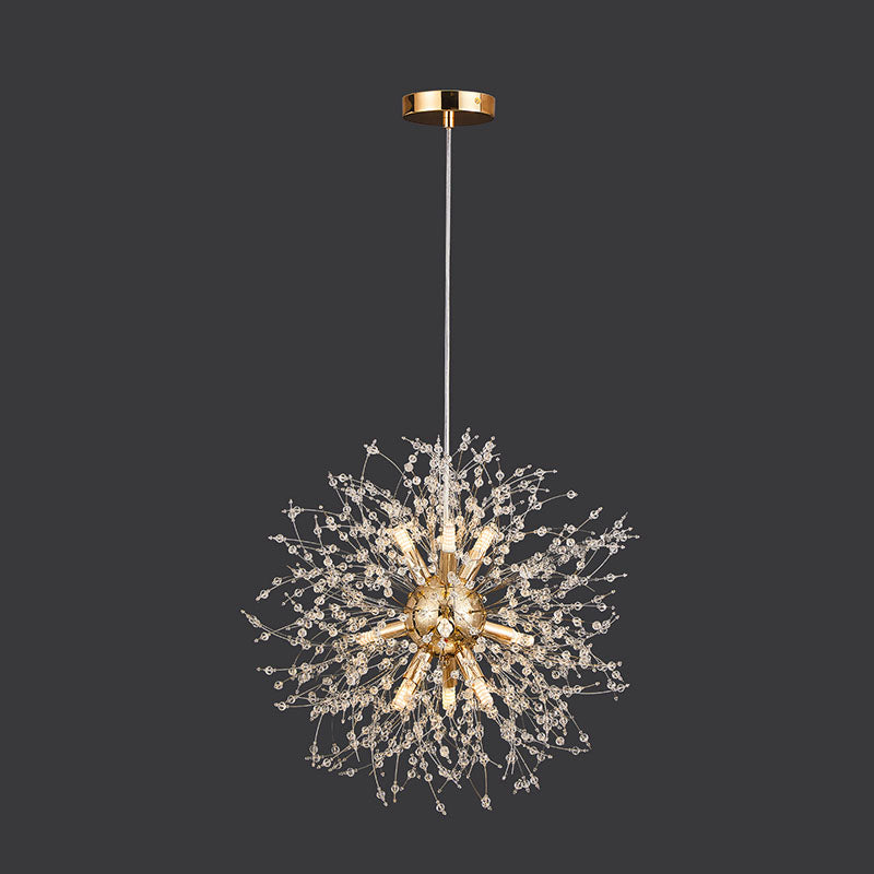 Contemporary Scandinavian Spherical Branch Snowflake Hardware Stainless Steel Crystal 9/12 Chandelier For Living Room