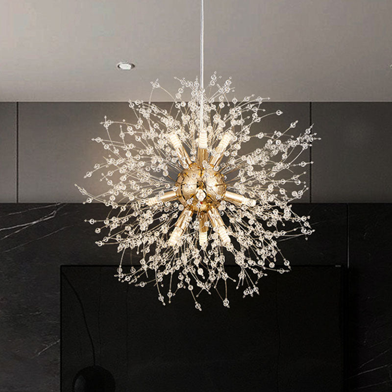 Contemporary Scandinavian Spherical Branch Snowflake Hardware Stainless Steel Crystal 9/12 Chandelier For Living Room