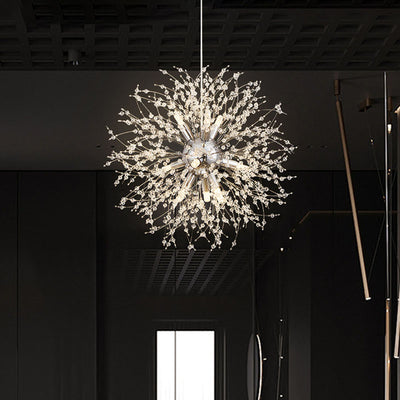 Contemporary Scandinavian Spherical Branch Snowflake Hardware Stainless Steel Crystal 9/12 Chandelier For Living Room