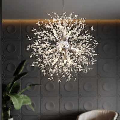 Contemporary Scandinavian Spherical Branch Snowflake Hardware Stainless Steel Crystal 9/12 Chandelier For Living Room