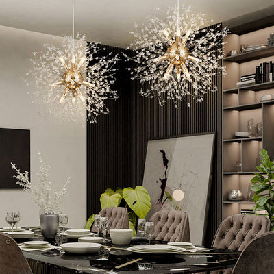 Contemporary Scandinavian Spherical Branch Snowflake Hardware Stainless Steel Crystal 9/12 Chandelier For Living Room