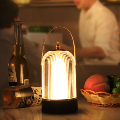 Contemporary Creative Cylinder Birdcage Rechargeable Iron Plastic LED Table Lamp For Bedroom