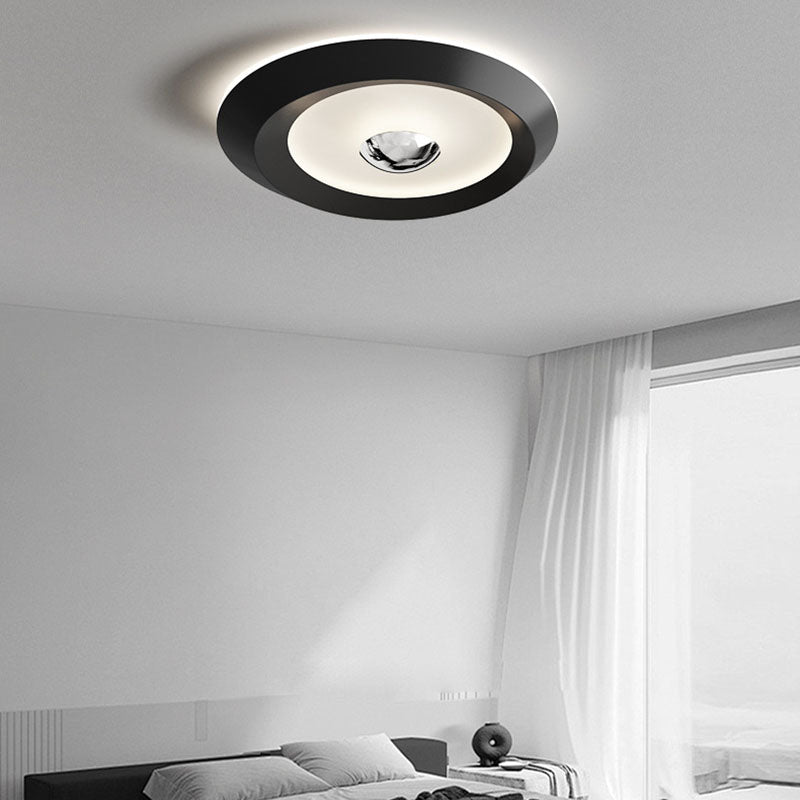 Modern Minimalist Round Oval Recessed Iron Acrylic LED Flush Mount Ceiling Light For Bedroom