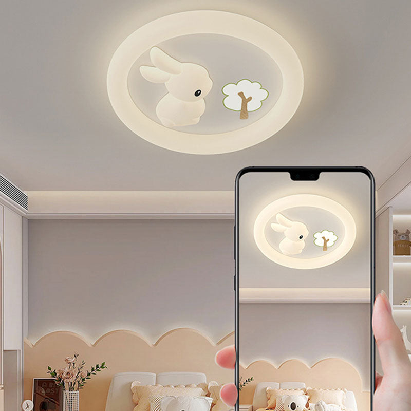 Contemporary Creative Cartoon Kids Rabbit Carrot Cloud Iron Acrylic LED Flush Mount Ceiling Light For Bedroom