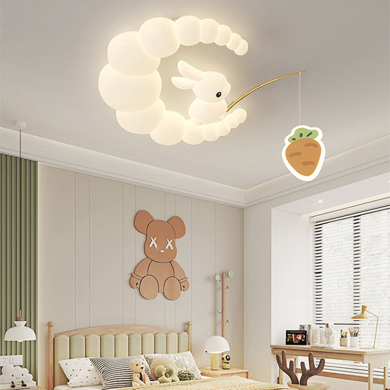 Contemporary Creative Cartoon Kids Rabbit Carrot Cloud Iron Acrylic LED Flush Mount Ceiling Light For Bedroom