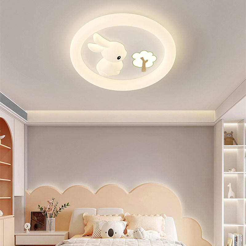 Contemporary Creative Cartoon Kids Rabbit Carrot Cloud Iron Acrylic LED Flush Mount Ceiling Light For Bedroom