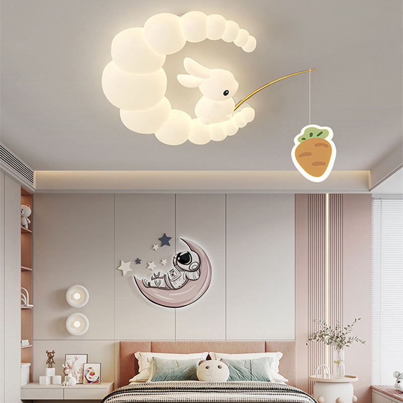 Contemporary Creative Cartoon Kids Rabbit Carrot Cloud Iron Acrylic LED Flush Mount Ceiling Light For Bedroom