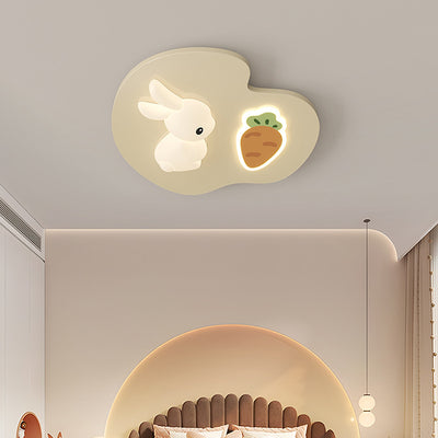 Contemporary Creative Cartoon Kids Rabbit Carrot Cloud Iron Acrylic LED Flush Mount Ceiling Light For Bedroom