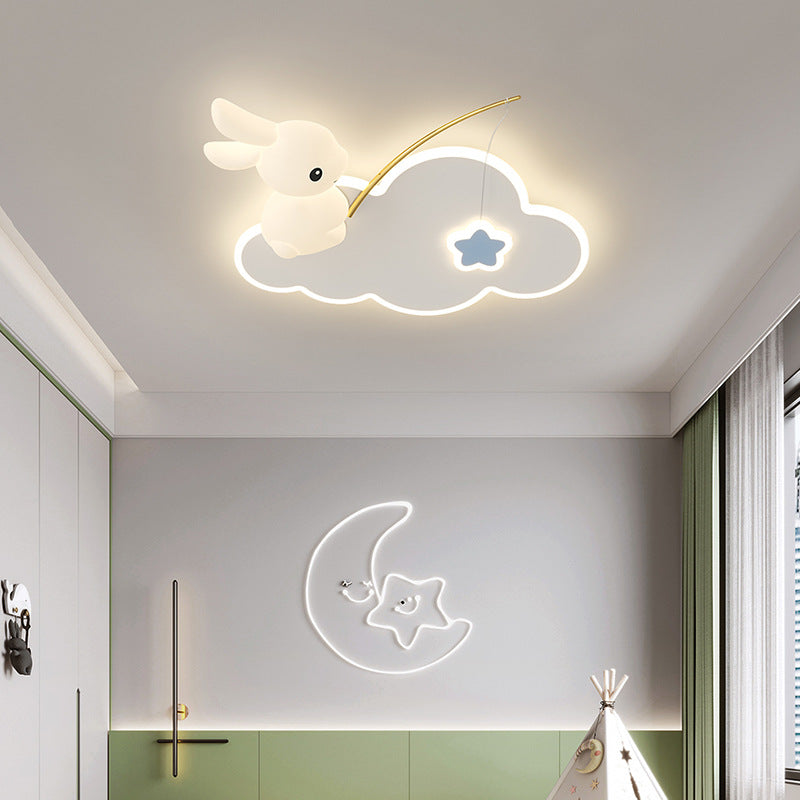 Contemporary Creative Cartoon Kids Rabbit Carrot Cloud Iron Acrylic LED Flush Mount Ceiling Light For Bedroom