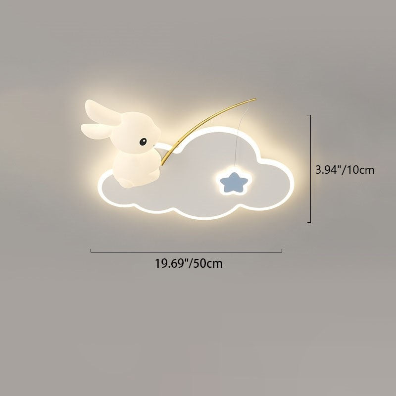 Contemporary Creative Cartoon Kids Rabbit Carrot Cloud Iron Acrylic LED Flush Mount Ceiling Light For Bedroom