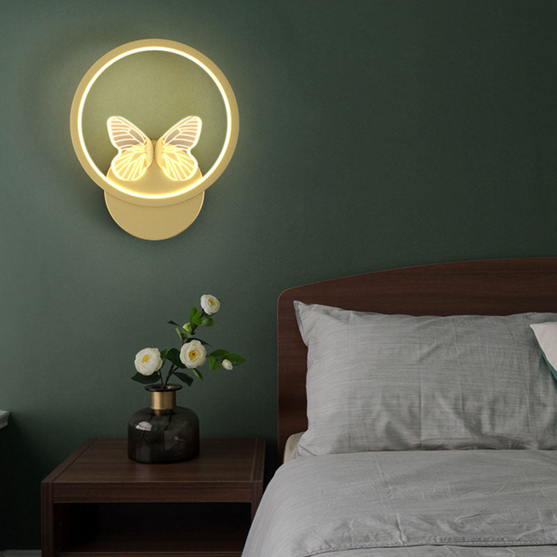 Contemporary Scandinavian Square Round Butterfly Iron Silicone Strip LED Wall Sconce Lamp For Bedroom