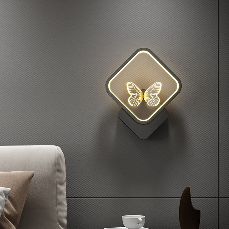 Contemporary Scandinavian Square Round Butterfly Iron Silicone Strip LED Wall Sconce Lamp For Bedroom