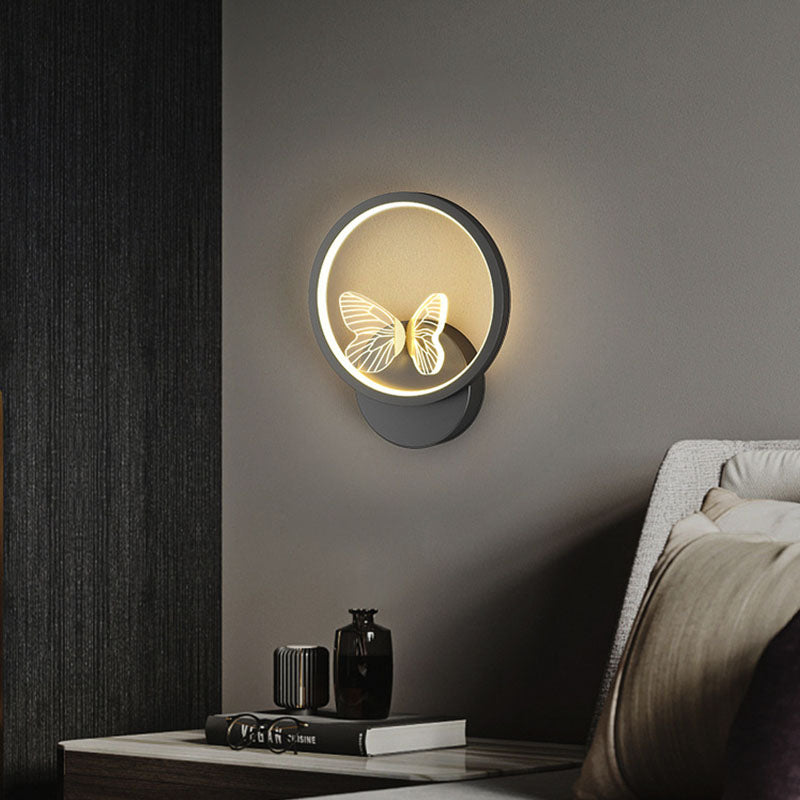 Contemporary Scandinavian Square Round Butterfly Iron Silicone Strip LED Wall Sconce Lamp For Bedroom