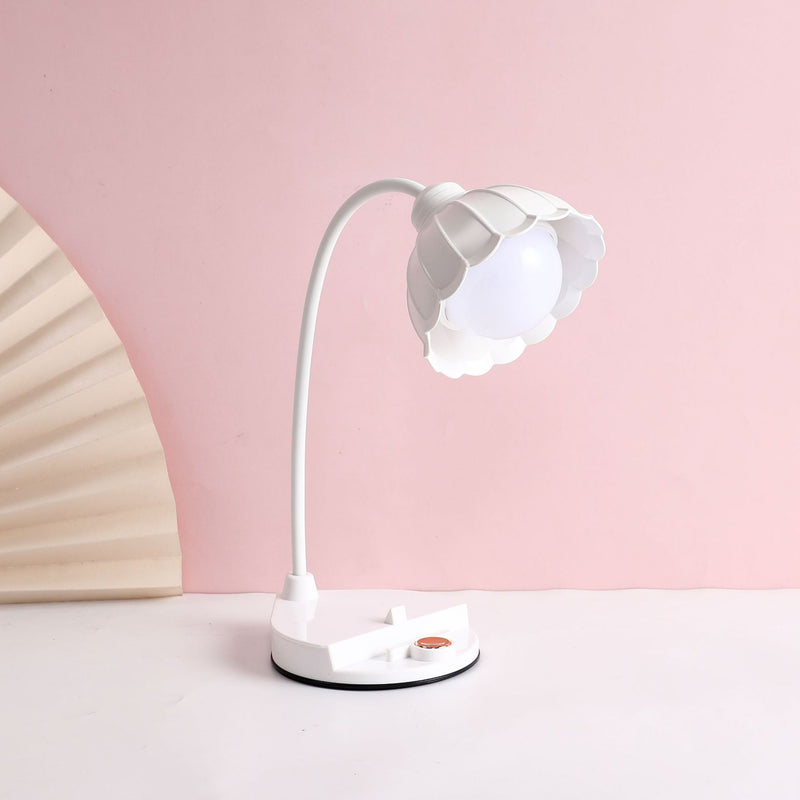 Contemporary Creative Flower Round Base Plastic LED Table Lamp For Bedroom