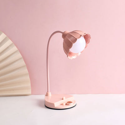 Contemporary Creative Flower Round Base Plastic LED Table Lamp For Bedroom