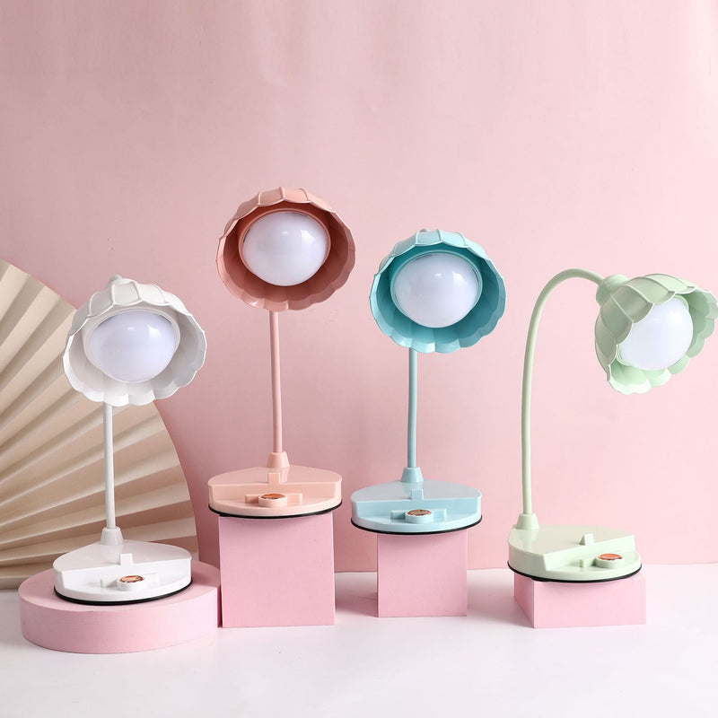 Contemporary Creative Flower Round Base Plastic LED Table Lamp For Bedroom