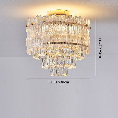 Modern Luxury Cylinder Multi-Layer Rectangle Hardware Crystal LED Semi-Flush Mount Ceiling Light For Living Room