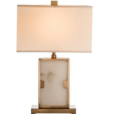 Traditional Chinese Rectangle Hardware Marble Fabric 1-Light Table Lamp For Bedroom