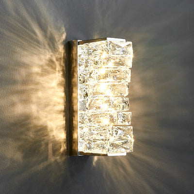 Modern Luxury Rectangle Block Hardware Crystal LED Wall Sconce Lamp For Living Room