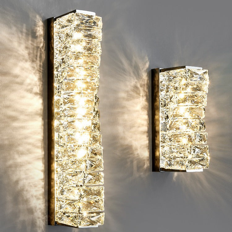 Modern Luxury Rectangle Block Hardware Crystal LED Wall Sconce Lamp For Living Room